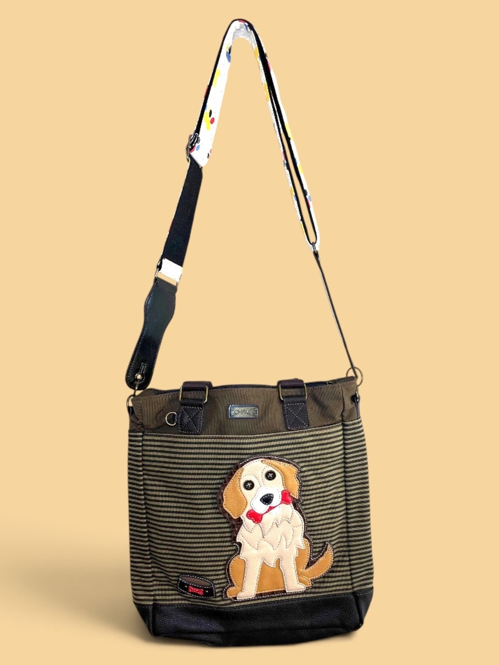 Chala Golden Retriever Striped Canvas Work Tote